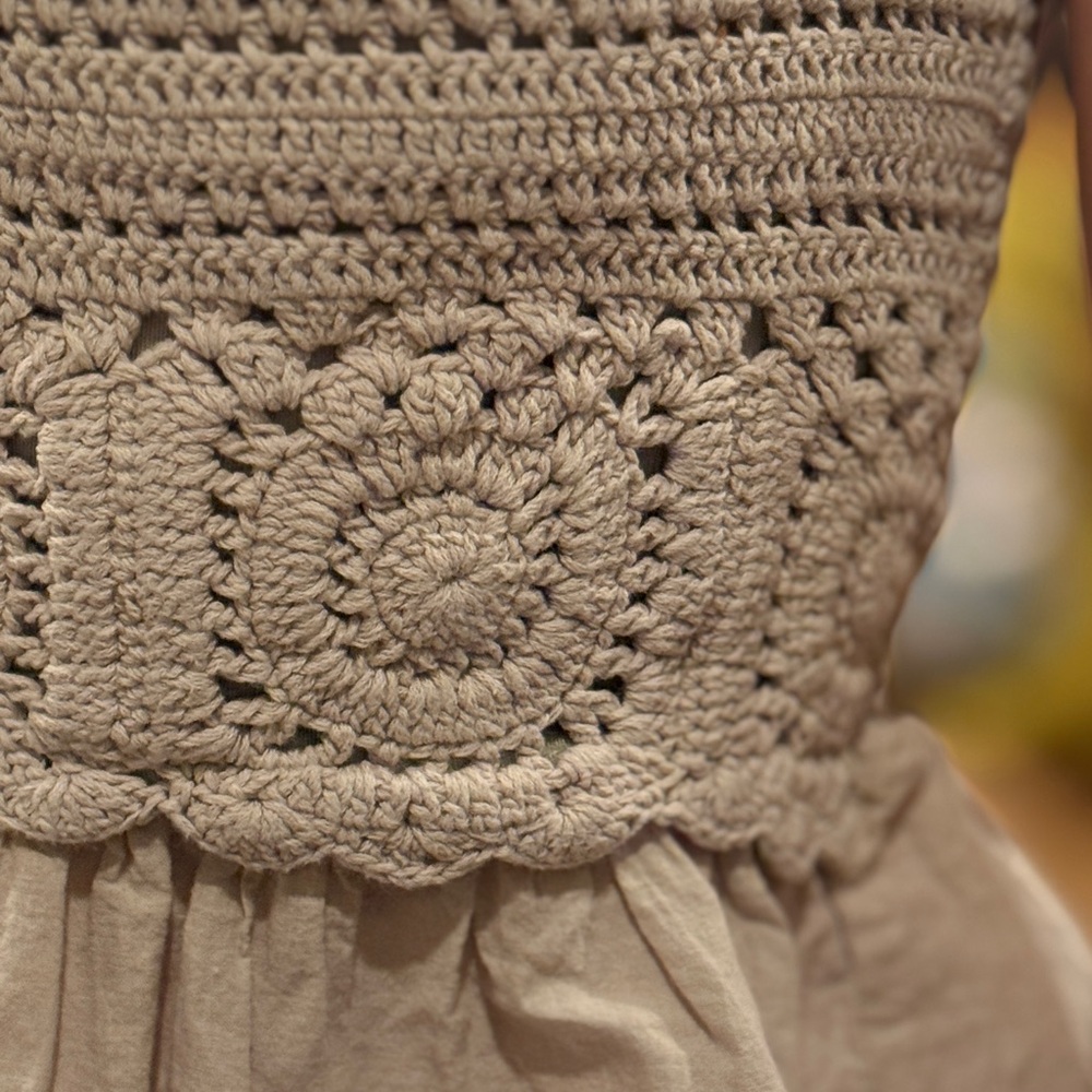 Vintage Crochet Boho Top | Linen Blend | Made in India Size S - Picture 4 of 7